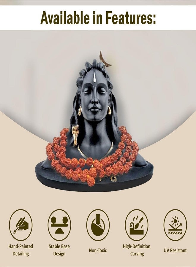 JD FRESH 3 Inch Adiyogi Statue with Rudraksh Mala/Resin Car Dashboard Idols/Lord Shiva for Pooja/Shivratri Gift/Decor/Shiv Murti/Mahadev Statues/Decorative Items for Home/Office(Black) - Image 2